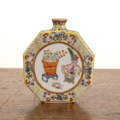 Lot 299 - Yellow octagonal porcelain snuff bottle...