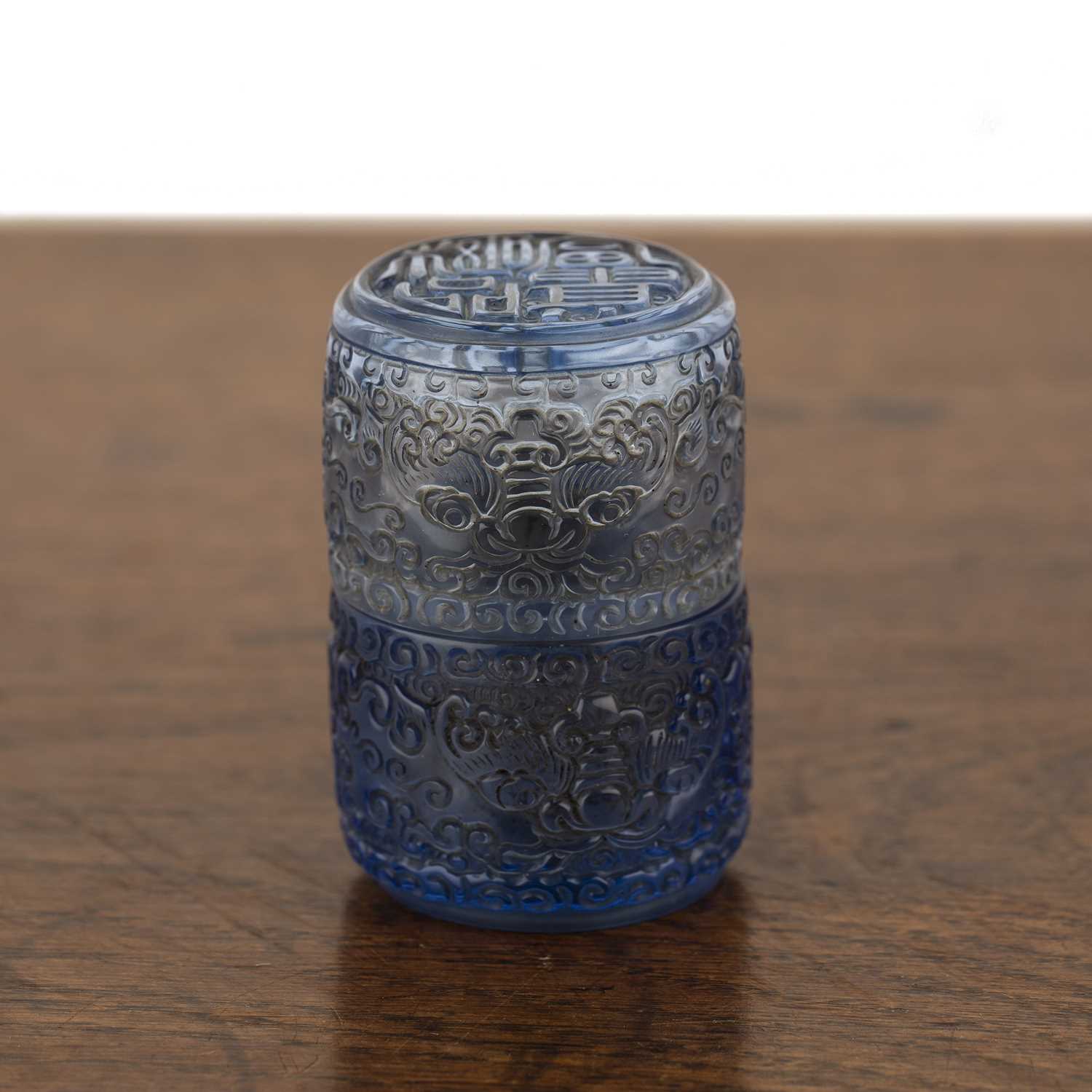 Lot 303 - Pale blue glass cylindrical perfume bottle and...