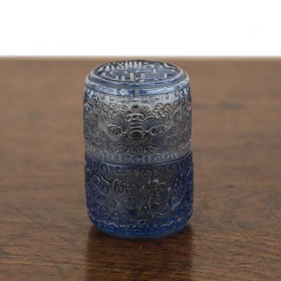 Lot 303 - Pale blue glass cylindrical perfume bottle and...