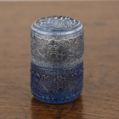 Lot 303 - Pale blue glass cylindrical perfume bottle and...