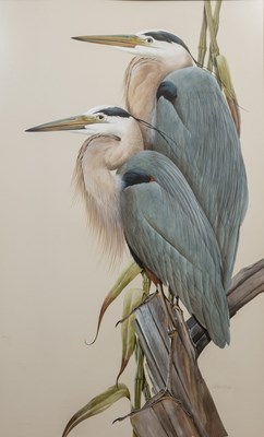 Lot 109 - Art LaMay, 20th century American School, a pair of herons perched on a branch