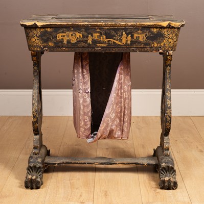 Lot 319 - A 19th century lacquered Chinoiserie decorated work table