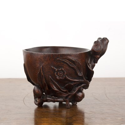 Lot 308 - Carved libation cup Chinese carved with a bark...