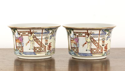 Lot 163 - Pair of polychrome porcelain planters Chinese,...