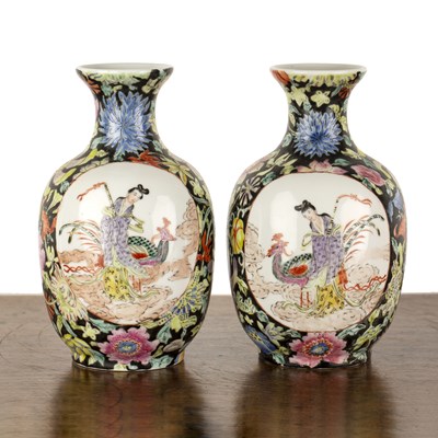 Lot 150 - Pair of black ground porcelain vases Chinese,...