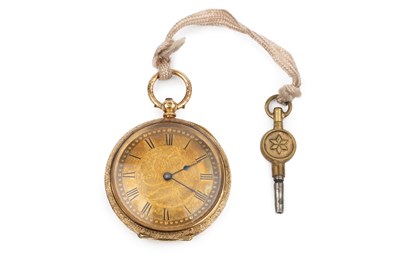 Lot 378 - A Continental fob watch, the textured gilt...