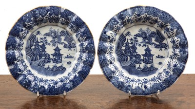 Lot 182 - Pair of Nanking fluted blue and white dishes...