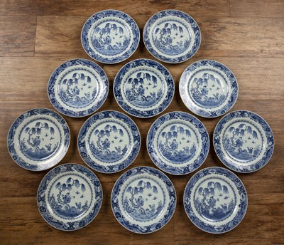 Lot 171 - Set of twelve blue and white porcelain plates...