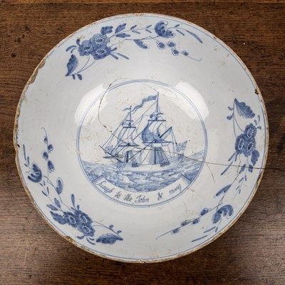 Lot 237 - Blue and white Delftware bowl English, circa...