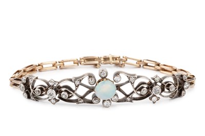 Lot 78 - An opal and diamond set panel bracelet,...