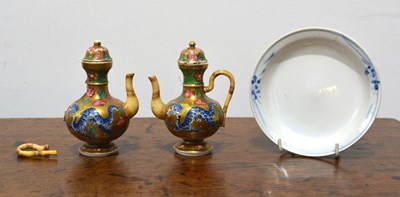 Lot 519 - Pair of miniature gilt ground ewers Chinese...