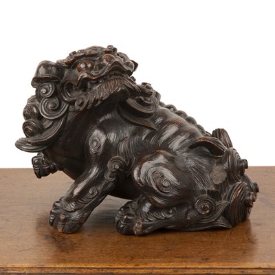 Lot 513 - Large carved wood temple dog Chinese, 19th...