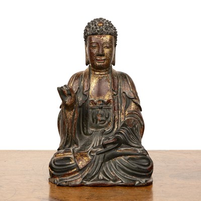 Lot 515 - Carved and painted wood seated buddha Chinese,...