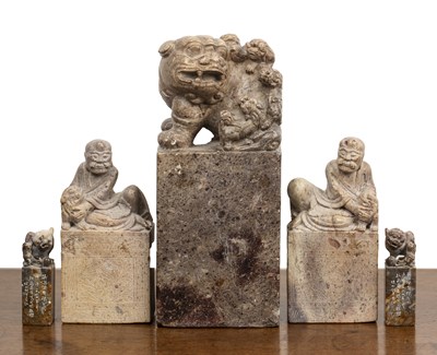 Lot 517 - Group of five soapstone seals Chinese,...