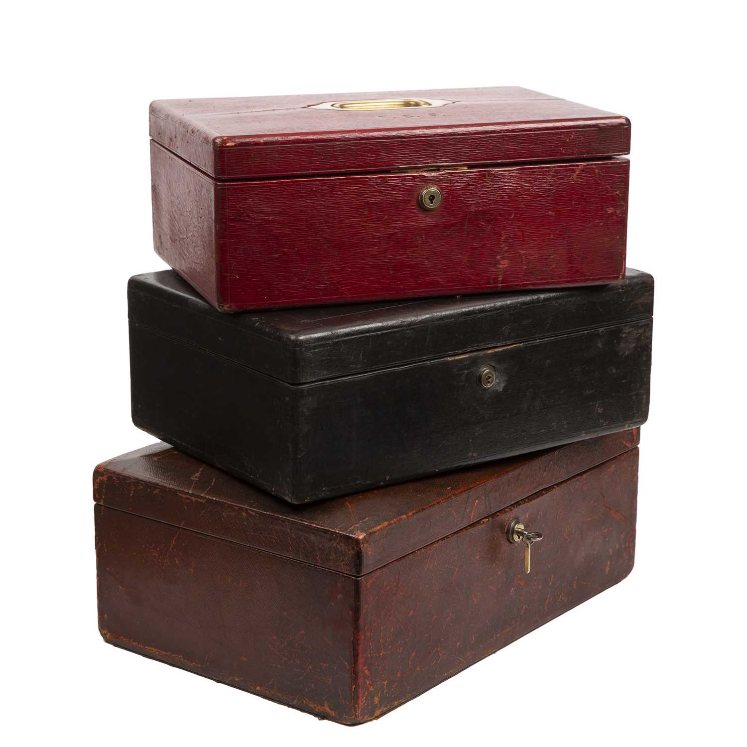 Lot 39 - Three leather bound dispatch boxes belonging...