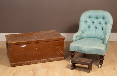 Lot 141 - Three items of furniture to include: a Nursing Chair, a pine box and a stool