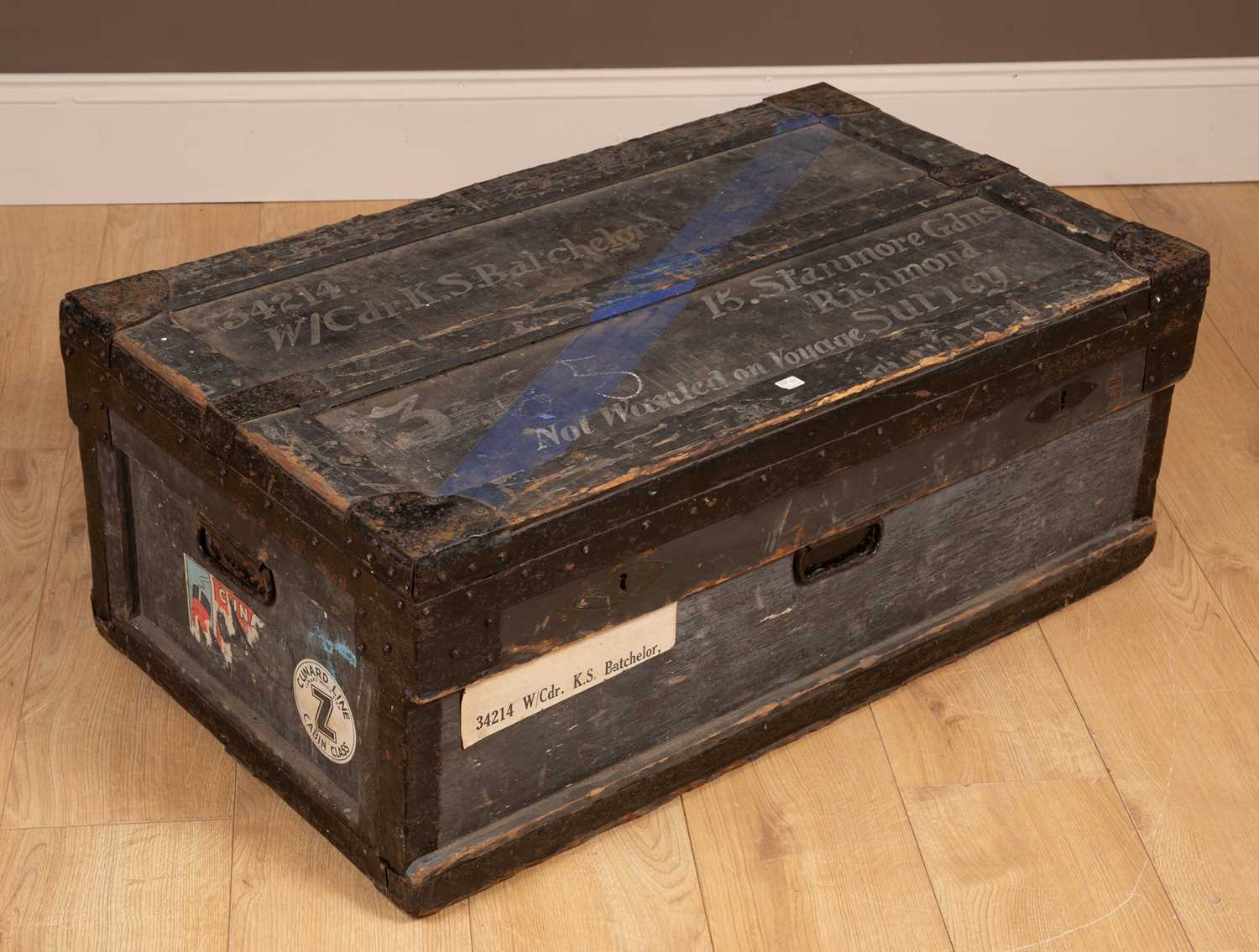 Lot 148 - A wooden framed steamer trunk