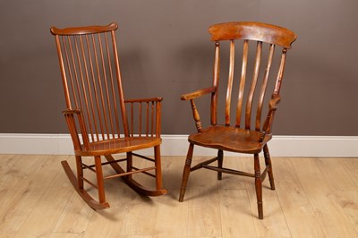 Lot 353 - A lath back Grandfather's chair; together with a Chinese hardwood rocking chair