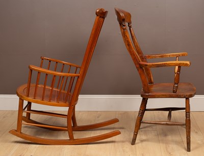 Lot 353 - A lath back Grandfather's chair; together with a Chinese hardwood rocking chair