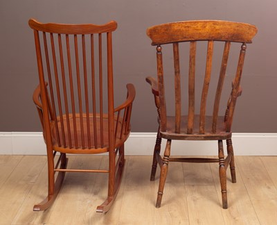 Lot 353 - A lath back Grandfather's chair; together with a Chinese hardwood rocking chair