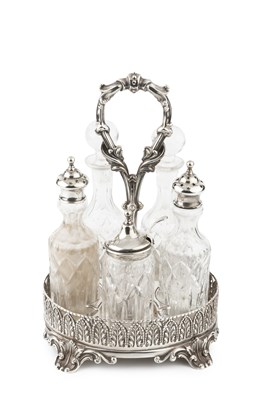 Lot 758 - A Portuguese silver oval cruet stand, the...