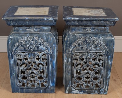 Lot 346 - A pair of Eastern glazed plinths