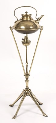 Lot 91 - An Arts and Crafts brass kettle on stand by...