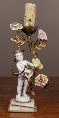 Lot 46 - A collection of porcelain to include a pair of figural candlesticks by Bohne Sohne