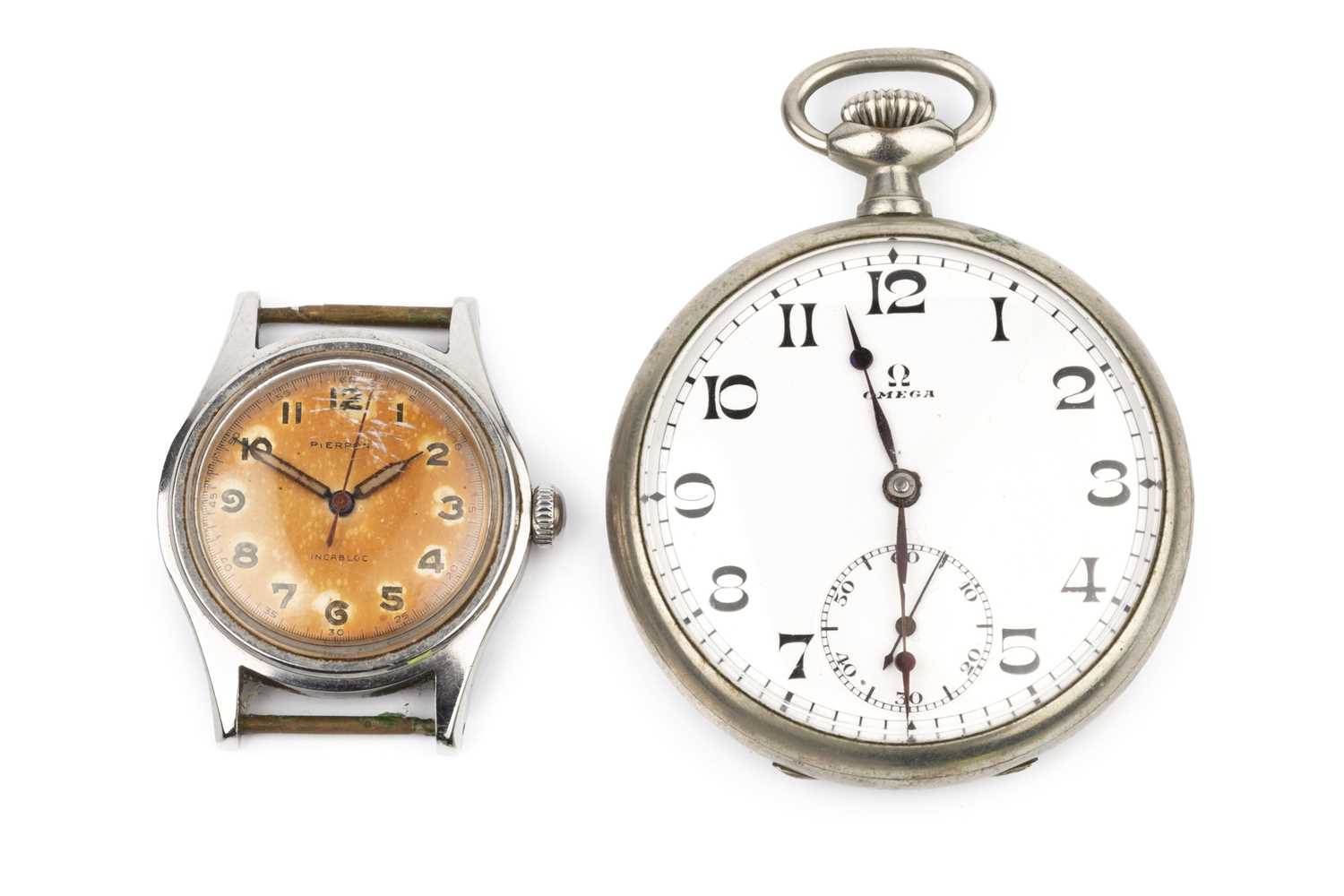 Lot 383 - A 1920's nickel pocket watch by Omega, the...