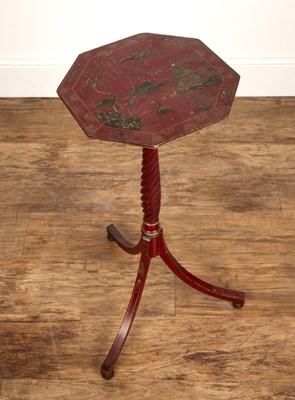 Lot 67 - Red chinoiserie lacquered tripod table early...