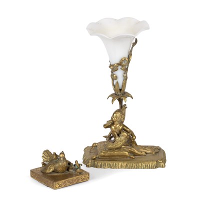 Lot 119 - A 19th century gilt metal and white glass...