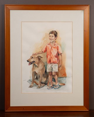 Lot 444 - Debbie Caruana Dingli (b.1692) a child with his dog