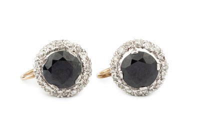 Lot 62 - A pair of sapphire and diamond ear clips of...