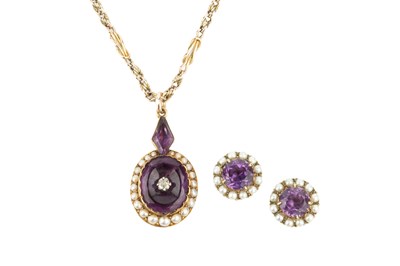 Lot 64 - A Victorian amethyst, diamond and seed pearl...