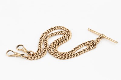 Lot 68 - A 9ct gold curb link double Albert chain, with...