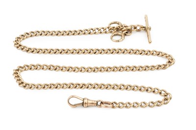 Lot 69 - A 9ct gold curb link Albert chain, with T-bar,...