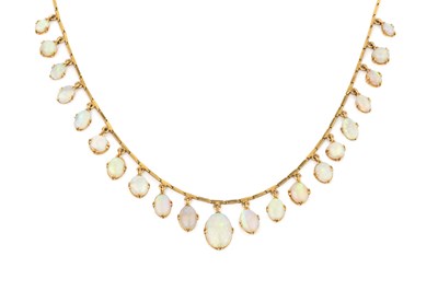 Lot 71 - An opal fringe necklace, set with twenty one...