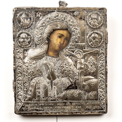 Lot 134 - Icon in a silver metal frame Russian, late...
