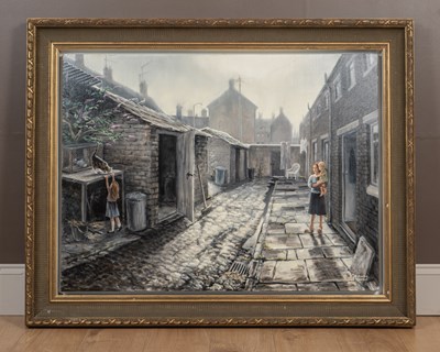 Lot 298 - Alexander Richards, a back alley scene with a cat