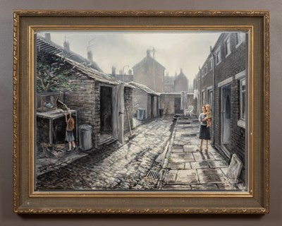 Lot 298 - Alexander Richards, a back alley scene with a cat