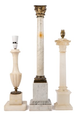 Lot 284 - Three table lamps of hardstone