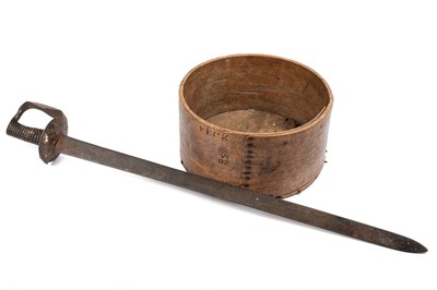 Lot 1020 - A rustic bentwood peck measure and a sword