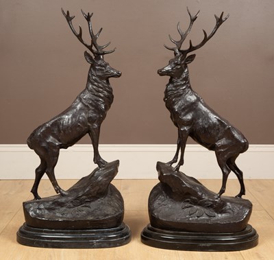 Lot 37 - Jules Moigniez (French 1835-1894), A pair of bronze stags