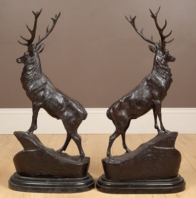 Lot 37 - Jules Moigniez (French 1835-1894), A pair of bronze stags