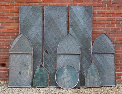 Lot 1198 - A group of nine various iron framed leaded church or chapel windows