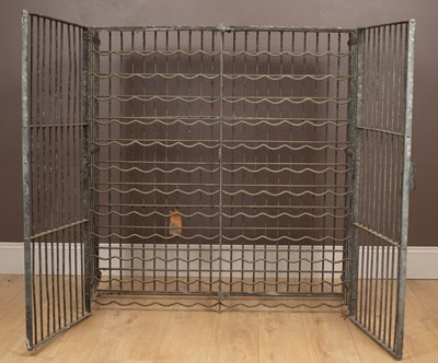 Lot 1179 - A galvanised iron lockable wine rack for 144 bottles