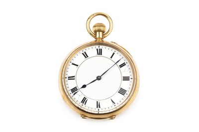 Lot 385 - An Edwardian 18ct gold fob watch, with white...