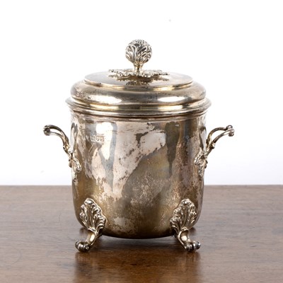 Lot 182 - George V silver biscuit barrel with lid and...