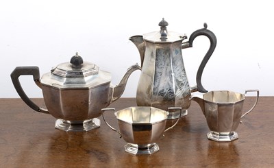 Lot 208 - Art Deco three piece silver tea set comprising...