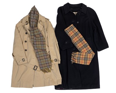 Lot 426 - Two Burberry coats together with two Burberry scarves